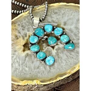 Horseshoe Naja White Water Turquoise Pendant Southwest Sterling Silver Necklace